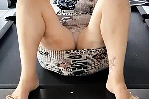 I am a brunette milf rubbin my fat pussy for anal