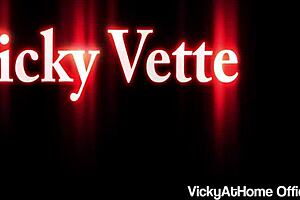 Blonde Vicky Vette in lingerie fucking herself with dildo to orgasm 😍