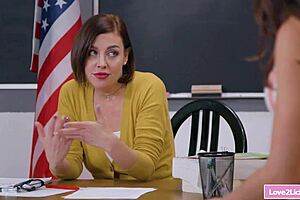 lesbian teacher rubbing student's pussy in class