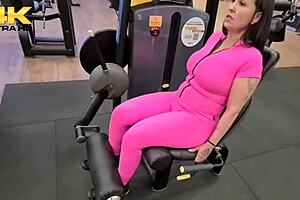 brazilian milf strips and shows big tits at gym