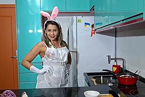 Easter bunny milf rides big cock, taking carrots in pussy and ass