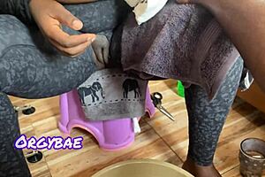 seductive ebony housewife gives pedicure teaser