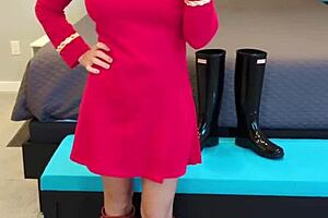 boldly going in boots, petite redhead milf teases in dress! 😍