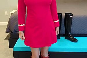 boldly going in boots, petite redhead milf teases in dress! 😍