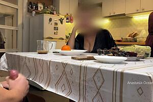 my husband jerks under the table in front of my stepmom and me in the kitchen?