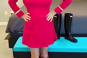 boldly going in boots, petite redhead milf teases in dress! 😍