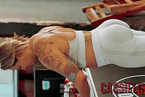 Blonde Teases Trainer Without Panties, Gets Cum In Shower.