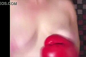 roxie, the chubby milf, gives a hand job while bouncing her boobs during workout