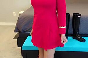 boldly going in boots, petite redhead milf teases in dress! 😍