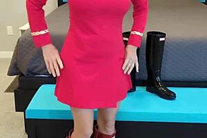 boldly going in boots, petite redhead milf teases in dress! 😍