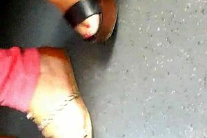 Mature Feet In Candid Wedges And Sandals.