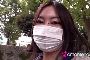 Mayumi's wet pussy exposed in doggystyle exhibitionist fun