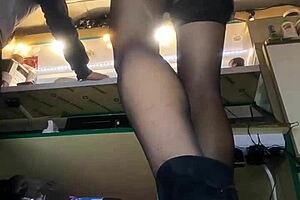 Why does sexy milf flash long legs in mini skirt at freezing work?