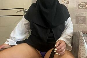 Syrian milf teases in panties while stroking her wet pussy solo