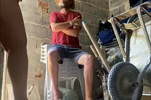 Mature woman shares young babe's cum on tits.