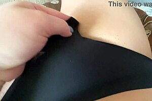 closeup morning masturbation of my wet pussy in black panties, oh yes, i orgasm hard