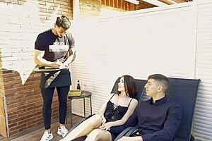 Mary Rock in threesome with boyfriend and waiter 😏