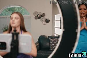 Teen sky wonderland works out with ebony milf stepmom