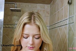 Cute Teen Blonde Poses In Shower