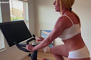 Pretty amateur strips after workout on peloton