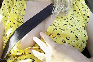 Wifey Flashes Her Perfect Tits In The Car!