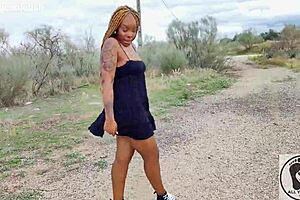 ebony girl with big ass and tits out walking upskirt in sneakers and converse