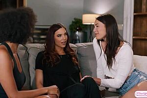 ebony babe in lesbian threesome with bff and roommate