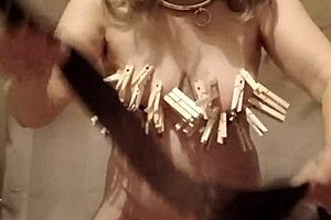 Maid Housewife In Bondage With Clamps And Belt