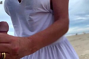 Busty Stranger Milf Gives Handjob To Big Cock In Public POV, Leading To Cumshot.