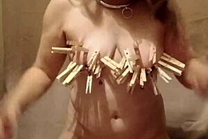 Maid Housewife In Bondage With Clamps And Belt