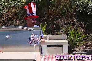 milf and teen sucking rod, getting fucked at bbq