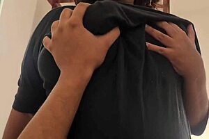 stepmom with big boobs enters my room excitedly.