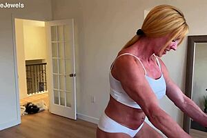 Pretty amateur strips after workout on peloton