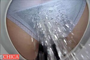 Piss wetting my panty on cam in toilet bowl?