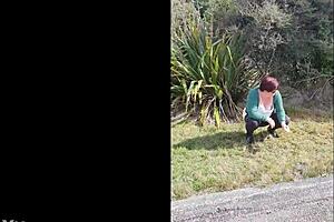 that trashy kiwi milf pissing on roadside with traffic coming so wild