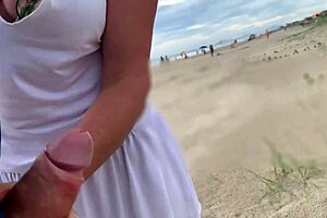 Busty Stranger Milf Gives Handjob To Big Cock In Public POV, Leading To Cumshot.