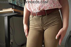 Naughty Colleague Flashes Wedgie Pussy in Tight Clothing for Close-Up Tease