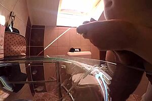 Hand Job From Behind: Two Camera Views. German Amateur Couple In Bathroom Neighbors Watch.