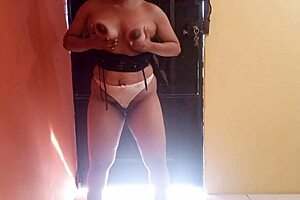 big ass stepdaughter cleans the house, masturbates her wet pussy for the old pervert stepfather