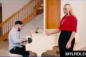 curvy teacher mellanie monroe gets rammed by student peter green in a wild group banging.