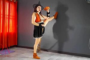 Regina Noir as Velma Dinkley witch in old house stairway
