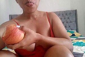 my stepdaughter touches her tight pussy while eating forbidden apple