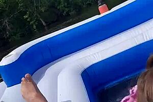 Nicebigddd sucks cock outdoors with natural tits and homemade cumshot