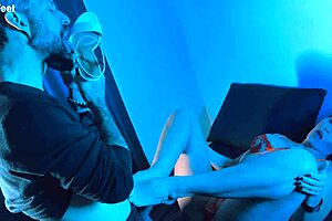 She passionately gives footjobs with her big natural tits.