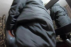 my impotent husband demands face fucking doggystyle and cums on my long black winter jacket