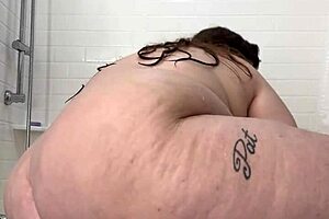 Oiled Up Fat Hucow With Huge Long Hair Masturbates Big Ass In Shower