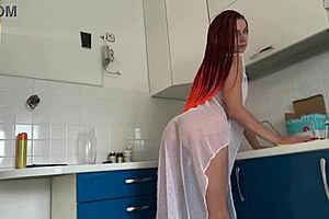 European MILF Squirts During Wet Kitchen Cleaning Tutorial