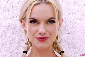 Radiant blonde girl showcases her body