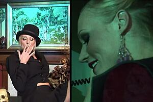 an elegant milf gets her shaved pussy fingered and deepthroated by stepson