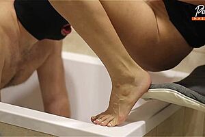 Backstage shower with fitness milf